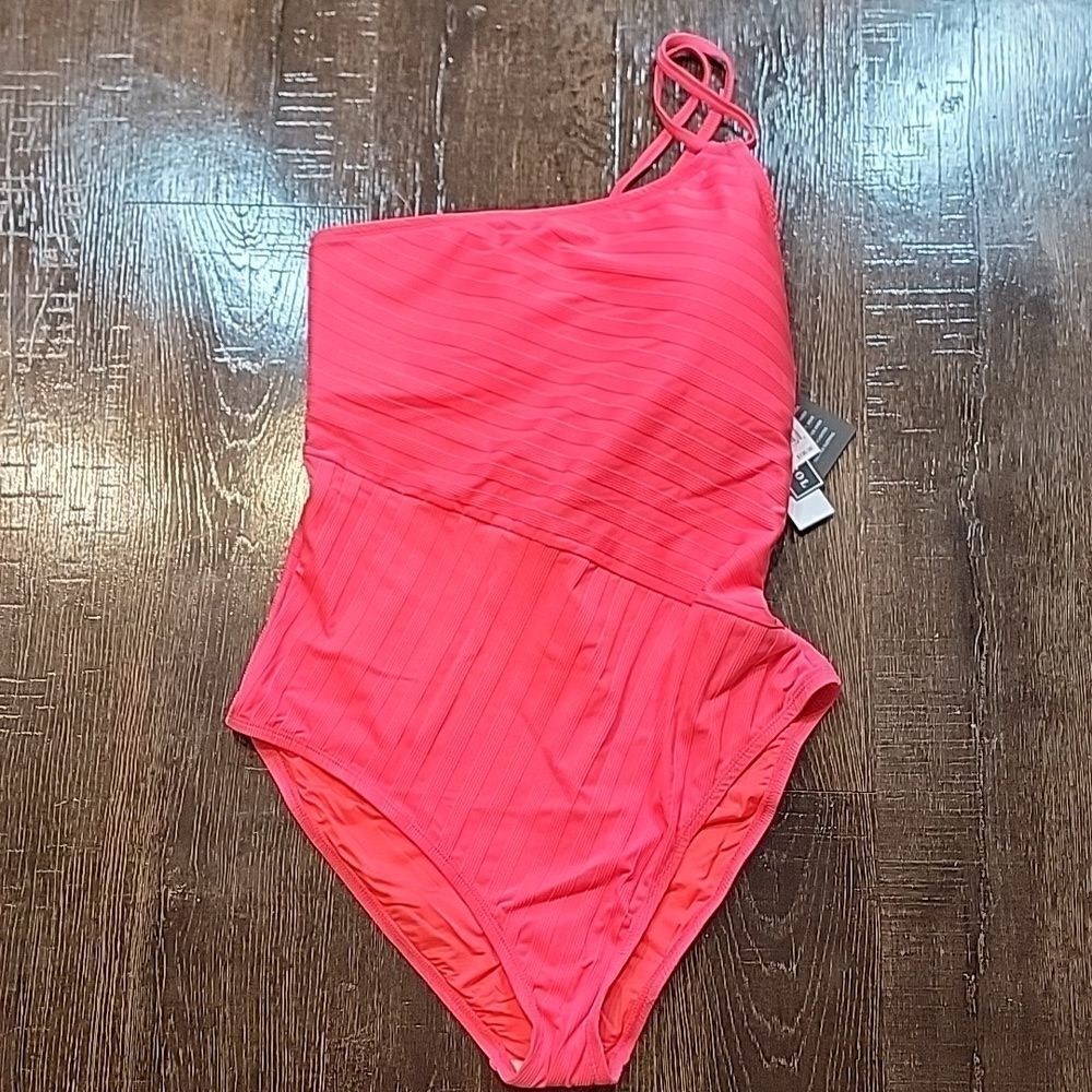La Blanca Linea Costa Back One-Shoulder Coral Color One-piece Swimsuit - Picture 11 of 15